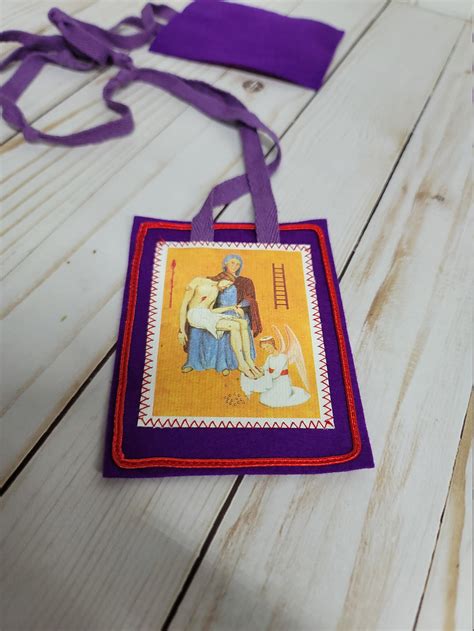 Sacred Heart of Jesus & Blessed Mother Scapular Medal 20 Chain Sterling Silver L1914SC. . Blessed purple scapular